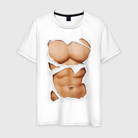 Мужская футболка хлопок с принтом Идеальный пресс в Тюмени, 100% хлопок | прямой крой, круглый вырез горловины, длина до линии бедер, слегка спущенное плечо. | мужское тело | мышцы | тело | торс