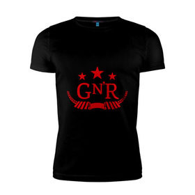 Мужская футболка премиум с принтом GNR red в Тюмени, 92% хлопок, 8% лайкра | приталенный силуэт, круглый вырез ворота, длина до линии бедра, короткий рукав | guns and roses | guns n roses | rock | ганс н роуз | музыка | рок