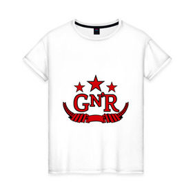 Женская футболка хлопок с принтом GNR red в Тюмени, 100% хлопок | прямой крой, круглый вырез горловины, длина до линии бедер, слегка спущенное плечо | guns and roses | guns n roses | rock | ганс н роуз | музыка | рок