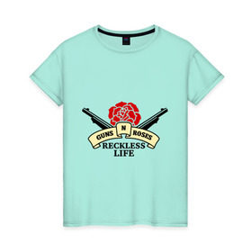 Женская футболка хлопок с принтом GNR reckless life в Тюмени, 100% хлопок | прямой крой, круглый вырез горловины, длина до линии бедер, слегка спущенное плечо | guns and roses | guns n roses | rock | ганс н роуз | музыка | рок