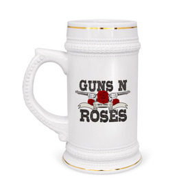 Кружка пивная с принтом Guns n roses black в Тюмени,  керамика (Материал выдерживает высокую температуру, стоит избегать резкого перепада температур) |  объем 630 мл | Тематика изображения на принте: guns and roses | rock | ганс н роуз | музыка | рок