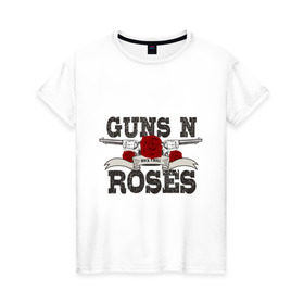 Женская футболка хлопок с принтом Guns n roses black в Тюмени, 100% хлопок | прямой крой, круглый вырез горловины, длина до линии бедер, слегка спущенное плечо | guns and roses | rock | ганс н роуз | музыка | рок