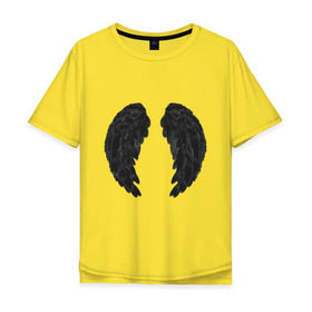 Мужская футболка хлопок Oversize с принтом Demon wing в Тюмени, 100% хлопок | свободный крой, круглый ворот, “спинка” длиннее передней части | black | dark angel | demon | devil | двушкам | дьявол | крылья демона | с крыльями