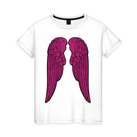 Женская футболка хлопок с принтом Purple wings в Тюмени, 100% хлопок | прямой крой, круглый вырез горловины, длина до линии бедер, слегка спущенное плечо | крылья