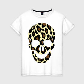 Женская футболка хлопок с принтом Skull leopard в Тюмени, 100% хлопок | прямой крой, круглый вырез горловины, длина до линии бедер, слегка спущенное плечо | leo | skull | леопард | череп
