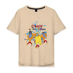 Мужская футболка хлопок Oversize с принтом Queen A Kind of Magic в Тюмени, 100% хлопок | свободный крой, круглый ворот, “спинка” длиннее передней части | freddie mercury | queen | классический рок | куин | рок группа | фредди меркьюри