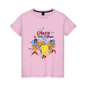 Женская футболка хлопок с принтом Queen A Kind of Magic в Тюмени, 100% хлопок | прямой крой, круглый вырез горловины, длина до линии бедер, слегка спущенное плечо | freddie mercury | queen | классический рок | куин | рок группа | фредди меркьюри