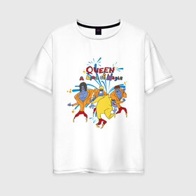 Женская футболка хлопок Oversize с принтом Queen A Kind of Magic в Тюмени, 100% хлопок | свободный крой, круглый ворот, спущенный рукав, длина до линии бедер
 | freddie mercury | queen | классический рок | куин | рок группа | фредди меркьюри