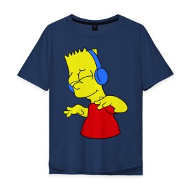 Мужская футболка хлопок Oversize с принтом Барт в наушниках в Тюмени, 100% хлопок | свободный крой, круглый ворот, “спинка” длиннее передней части | bart | bart simpson | simpsons | барт в наушниках | барт симпсон | голова барта | симпсоны | симсоны