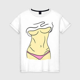 Женская футболка хлопок с принтом Женские прелести в Тюмени, 100% хлопок | прямой крой, круглый вырез горловины, длина до линии бедер, слегка спущенное плечо | голое тело | грудь | девушка | живот | пресс | тело | фигура