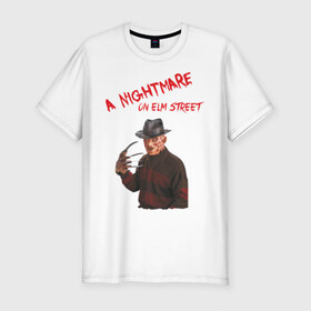 Мужская футболка премиум с принтом A Nightmare on Elm street в Тюмени, 92% хлопок, 8% лайкра | приталенный силуэт, круглый вырез ворота, длина до линии бедра, короткий рукав | freddy krueger | фреди крюгер