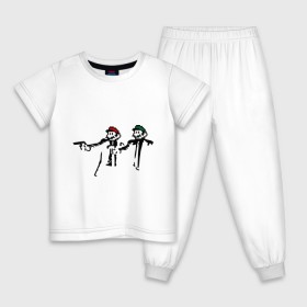 Детская пижама хлопок с принтом Марио и Луиджи (криминальная чтиво) в Тюмени, 100% хлопок |  брюки и футболка прямого кроя, без карманов, на брюках мягкая резинка на поясе и по низу штанин
 | mario | игры | криминальное чтиво