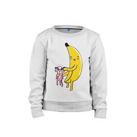 Детский свитшот хлопок с принтом Мстительный банан в Тюмени, 100% хлопок | круглый вырез горловины, эластичные манжеты, пояс и воротник | bananes | мартышка | обезьяна | фрукты