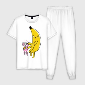 Мужская пижама хлопок с принтом Мстительный банан в Тюмени, 100% хлопок | брюки и футболка прямого кроя, без карманов, на брюках мягкая резинка на поясе и по низу штанин
 | bananes | мартышка | обезьяна | фрукты
