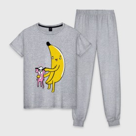 Женская пижама хлопок с принтом Мстительный банан в Тюмени, 100% хлопок | брюки и футболка прямого кроя, без карманов, на брюках мягкая резинка на поясе и по низу штанин | bananes | мартышка | обезьяна | фрукты