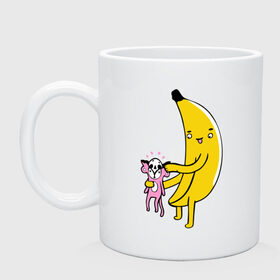 Кружка с принтом Мстительный банан в Тюмени, керамика | объем — 330 мл, диаметр — 80 мм. Принт наносится на бока кружки, можно сделать два разных изображения | bananes | мартышка | обезьяна | фрукты