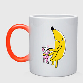 Кружка хамелеон с принтом Мстительный банан в Тюмени, керамика | меняет цвет при нагревании, емкость 330 мл | bananes | мартышка | обезьяна | фрукты
