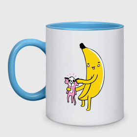 Кружка двухцветная с принтом Мстительный банан в Тюмени, керамика | объем — 330 мл, диаметр — 80 мм. Цветная ручка и кайма сверху, в некоторых цветах — вся внутренняя часть | bananes | мартышка | обезьяна | фрукты