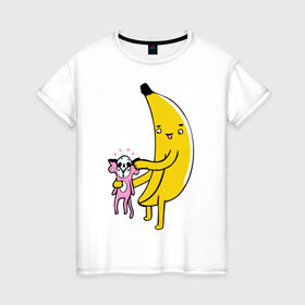 Женская футболка хлопок с принтом Мстительный банан в Тюмени, 100% хлопок | прямой крой, круглый вырез горловины, длина до линии бедер, слегка спущенное плечо | bananes | мартышка | обезьяна | фрукты