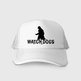 Кепка тракер с сеткой с принтом Watch dogs в Тюмени, трикотажное полотно; задняя часть — сетка | длинный козырек, универсальный размер, пластиковая застежка | взлом | игры | сторожевые псы