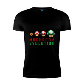 Мужская футболка премиум с принтом Mario Mushroom Evolution в Тюмени, 92% хлопок, 8% лайкра | приталенный силуэт, круглый вырез ворота, длина до линии бедра, короткий рукав | Тематика изображения на принте: nintendo | марио | нинтендо