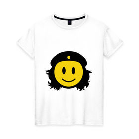 Женская футболка хлопок с принтом Смайл Че Гевара в Тюмени, 100% хлопок | прямой крой, круглый вырез горловины, длина до линии бедер, слегка спущенное плечо | che gevara | smile | смайл