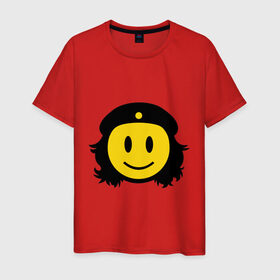 Мужская футболка хлопок с принтом Смайл Че Гевара в Тюмени, 100% хлопок | прямой крой, круглый вырез горловины, длина до линии бедер, слегка спущенное плечо. | che gevara | smile | смайл