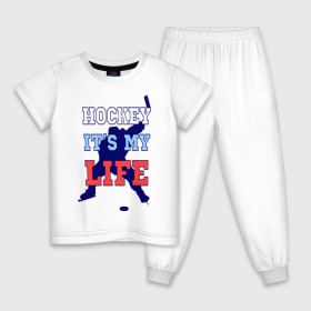 Детская пижама хлопок с принтом Хоккей – моя жизнь в Тюмени, 100% хлопок |  брюки и футболка прямого кроя, без карманов, на брюках мягкая резинка на поясе и по низу штанин
 | Тематика изображения на принте: hockey | nhl | sport | нхл | спорт | хокей