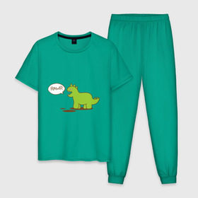 Мужская пижама хлопок с принтом Динозаврик в Тюмени, 100% хлопок | брюки и футболка прямого кроя, без карманов, на брюках мягкая резинка на поясе и по низу штанин
 | Тематика изображения на принте: динозавр