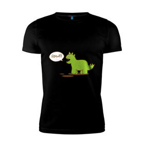 Мужская футболка премиум с принтом Динозаврик в Тюмени, 92% хлопок, 8% лайкра | приталенный силуэт, круглый вырез ворота, длина до линии бедра, короткий рукав | Тематика изображения на принте: динозавр