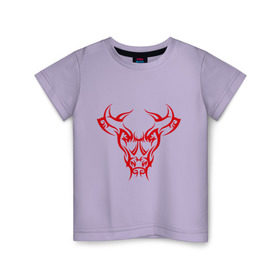 Детская футболка хлопок с принтом Красный бык в Тюмени, 100% хлопок | круглый вырез горловины, полуприлегающий силуэт, длина до линии бедер | Тематика изображения на принте: бычара | животное | зверь | лоб | рога