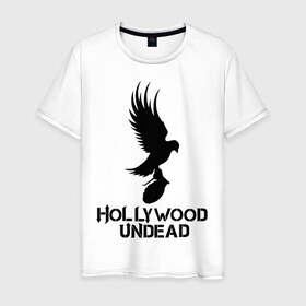 Мужская футболка хлопок с принтом Hollywood Undead в Тюмени, 100% хлопок | прямой крой, круглый вырез горловины, длина до линии бедер, слегка спущенное плечо. | Тематика изображения на принте: hollywood undead | undead | птица с гранатой | рок реп группа hollywood undead