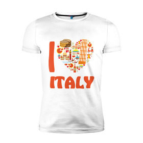 Мужская футболка премиум с принтом Я люблю Италию в Тюмени, 92% хлопок, 8% лайкра | приталенный силуэт, круглый вырез ворота, длина до линии бедра, короткий рукав | башня пейзанская | италия | колизей | пицца | я люблю италию