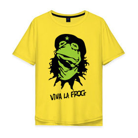 Мужская футболка хлопок Oversize с принтом Viva la Frog в Тюмени, 100% хлопок | свободный крой, круглый ворот, “спинка” длиннее передней части | frog | viva la frog | viva лягушка | лягушка | лягушка чегевара