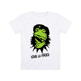 Детская футболка хлопок с принтом Viva la Frog в Тюмени, 100% хлопок | круглый вырез горловины, полуприлегающий силуэт, длина до линии бедер | frog | viva la frog | viva лягушка | лягушка | лягушка чегевара