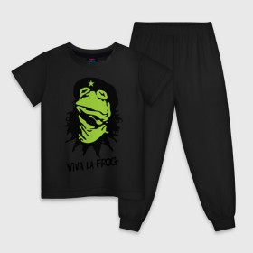 Детская пижама хлопок с принтом Viva la Frog в Тюмени, 100% хлопок |  брюки и футболка прямого кроя, без карманов, на брюках мягкая резинка на поясе и по низу штанин
 | frog | viva la frog | viva лягушка | лягушка | лягушка чегевара