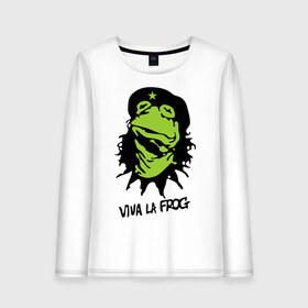 Женский лонгслив хлопок с принтом Viva la Frog в Тюмени, 100% хлопок |  | frog | viva la frog | viva лягушка | лягушка | лягушка чегевара
