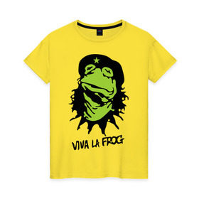 Женская футболка хлопок с принтом Viva la Frog в Тюмени, 100% хлопок | прямой крой, круглый вырез горловины, длина до линии бедер, слегка спущенное плечо | frog | viva la frog | viva лягушка | лягушка | лягушка чегевара