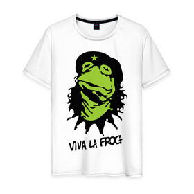 Мужская футболка хлопок с принтом Viva la Frog в Тюмени, 100% хлопок | прямой крой, круглый вырез горловины, длина до линии бедер, слегка спущенное плечо. | frog | viva la frog | viva лягушка | лягушка | лягушка чегевара