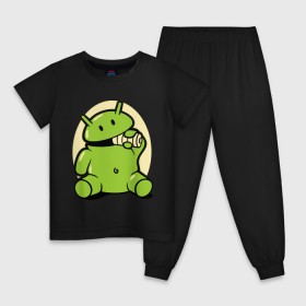 Детская пижама хлопок с принтом Андроид кушает батарейку в Тюмени, 100% хлопок |  брюки и футболка прямого кроя, без карманов, на брюках мягкая резинка на поясе и по низу штанин
 | adnroid | андроид | андроид кушает батарейку | андройд
