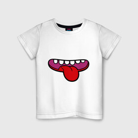 Детская футболка хлопок с принтом Зубастый рот и язычок в Тюмени, 100% хлопок | круглый вырез горловины, полуприлегающий силуэт, длина до линии бедер | зубастый | зубастый рот | зубастый рот и язычок | рот | рот язычок | язычок