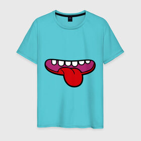Мужская футболка хлопок с принтом Зубастый рот и язычок в Тюмени, 100% хлопок | прямой крой, круглый вырез горловины, длина до линии бедер, слегка спущенное плечо. | зубастый | зубастый рот | зубастый рот и язычок | рот | рот язычок | язычок