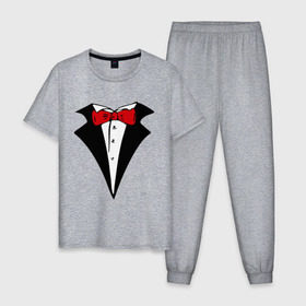 Мужская пижама хлопок с принтом Смокинг и красная бабочка в Тюмени, 100% хлопок | брюки и футболка прямого кроя, без карманов, на брюках мягкая резинка на поясе и по низу штанин
 | смокинг