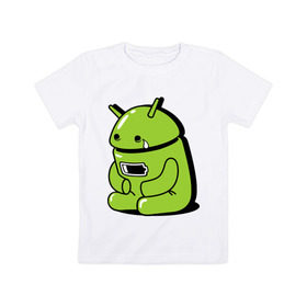 Детская футболка хлопок с принтом Андроид плачет в Тюмени, 100% хлопок | круглый вырез горловины, полуприлегающий силуэт, длина до линии бедер | Тематика изображения на принте: android | андроид | андроид плачет