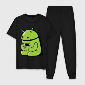 Мужская пижама хлопок с принтом Андроид плачет в Тюмени, 100% хлопок | брюки и футболка прямого кроя, без карманов, на брюках мягкая резинка на поясе и по низу штанин
 | android | андроид | андроид плачет