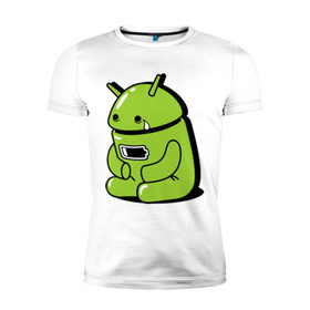 Мужская футболка премиум с принтом Андроид плачет в Тюмени, 92% хлопок, 8% лайкра | приталенный силуэт, круглый вырез ворота, длина до линии бедра, короткий рукав | android | андроид | андроид плачет