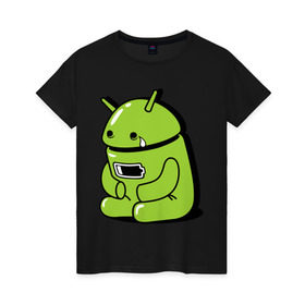 Женская футболка хлопок с принтом Андроид плачет в Тюмени, 100% хлопок | прямой крой, круглый вырез горловины, длина до линии бедер, слегка спущенное плечо | android | андроид | андроид плачет