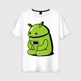 Женская футболка хлопок Oversize с принтом Андроид плачет в Тюмени, 100% хлопок | свободный крой, круглый ворот, спущенный рукав, длина до линии бедер
 | android | андроид | андроид плачет