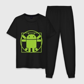 Мужская пижама хлопок с принтом Андроид давинчи в Тюмени, 100% хлопок | брюки и футболка прямого кроя, без карманов, на брюках мягкая резинка на поясе и по низу штанин
 | android | андроид давинчи | давинчи