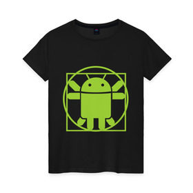 Женская футболка хлопок с принтом Андроид давинчи в Тюмени, 100% хлопок | прямой крой, круглый вырез горловины, длина до линии бедер, слегка спущенное плечо | android | андроид давинчи | давинчи